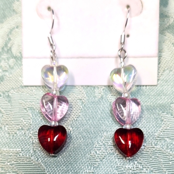 J & R Gems! Jewelry - Elegant Heart Drop Earrings - Red, Pink, Silver